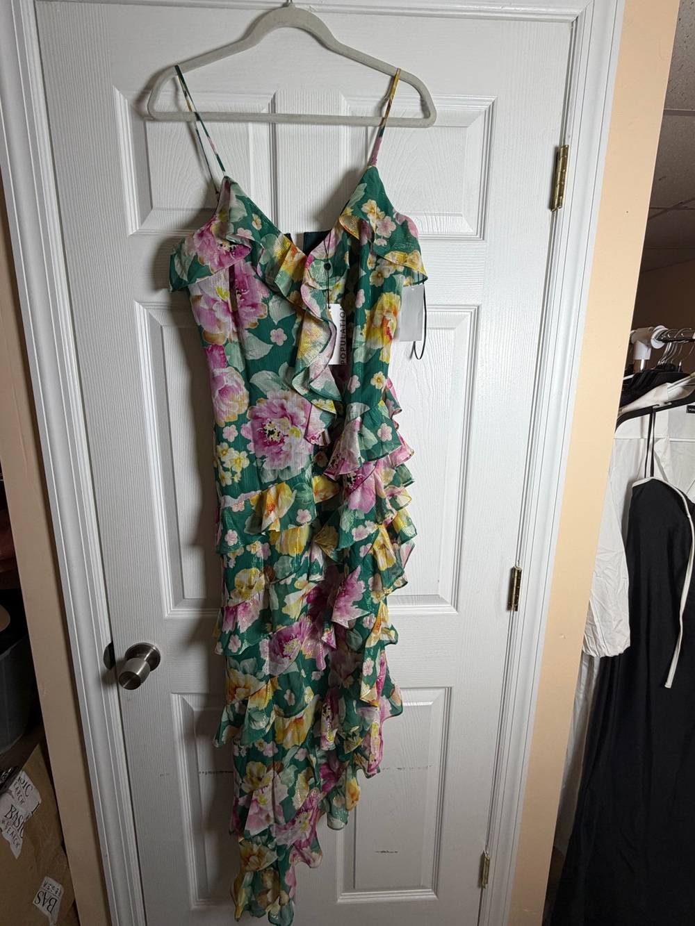 Dress the Population Pine Multi Floral Ruffle High Low Dress Large NWT - Picture 5 of 11